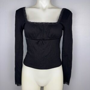 Forever 21 Top Women’s M Black Milkmaid Y2K Babydoll Square Neck Long Sleeve